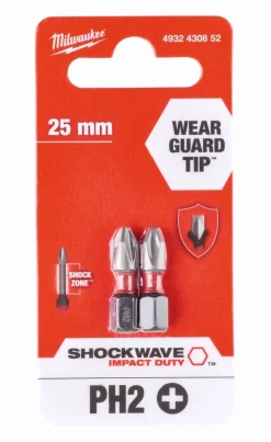 Outlet Embouts de vissage Shockwave PH 25mm - 2 pièces - Milwaukee Outils